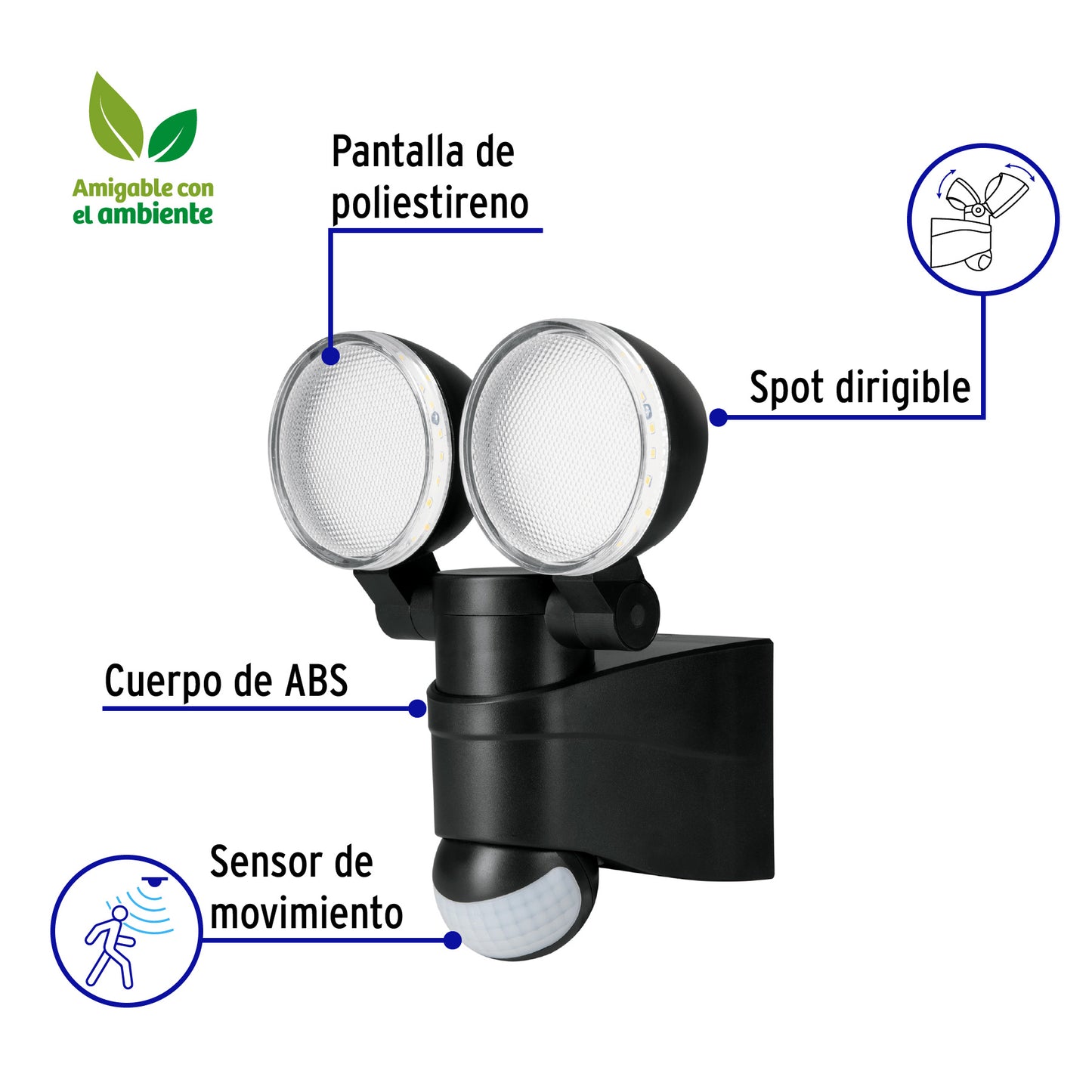 Arbotante LED 12 W negro con sensor de movimiento, Volteck | ARB-902L | 47338