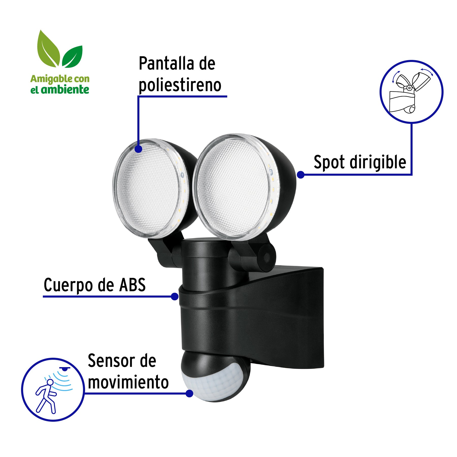 Arbotante LED 12 W negro con sensor de movimiento, Volteck | ARB-902L | 47338