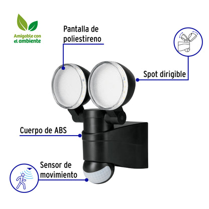 Arbotante LED 12 W negro con sensor de movimiento, Volteck | ARB-902L | 47338