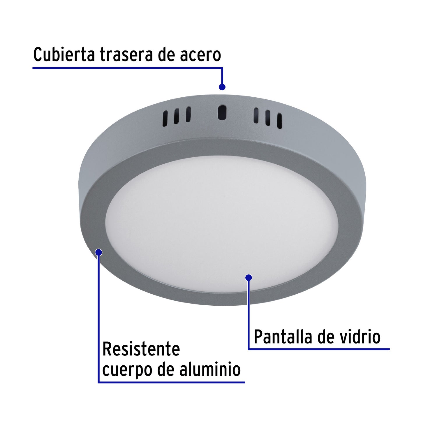 Luminario LED plafón 12W 6500K, redondo, gris, VOLTECK | PLA-215L | 47347