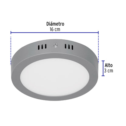Luminario LED plafón 12W 6500K, redondo, gris, VOLTECK | PLA-215L | 47347