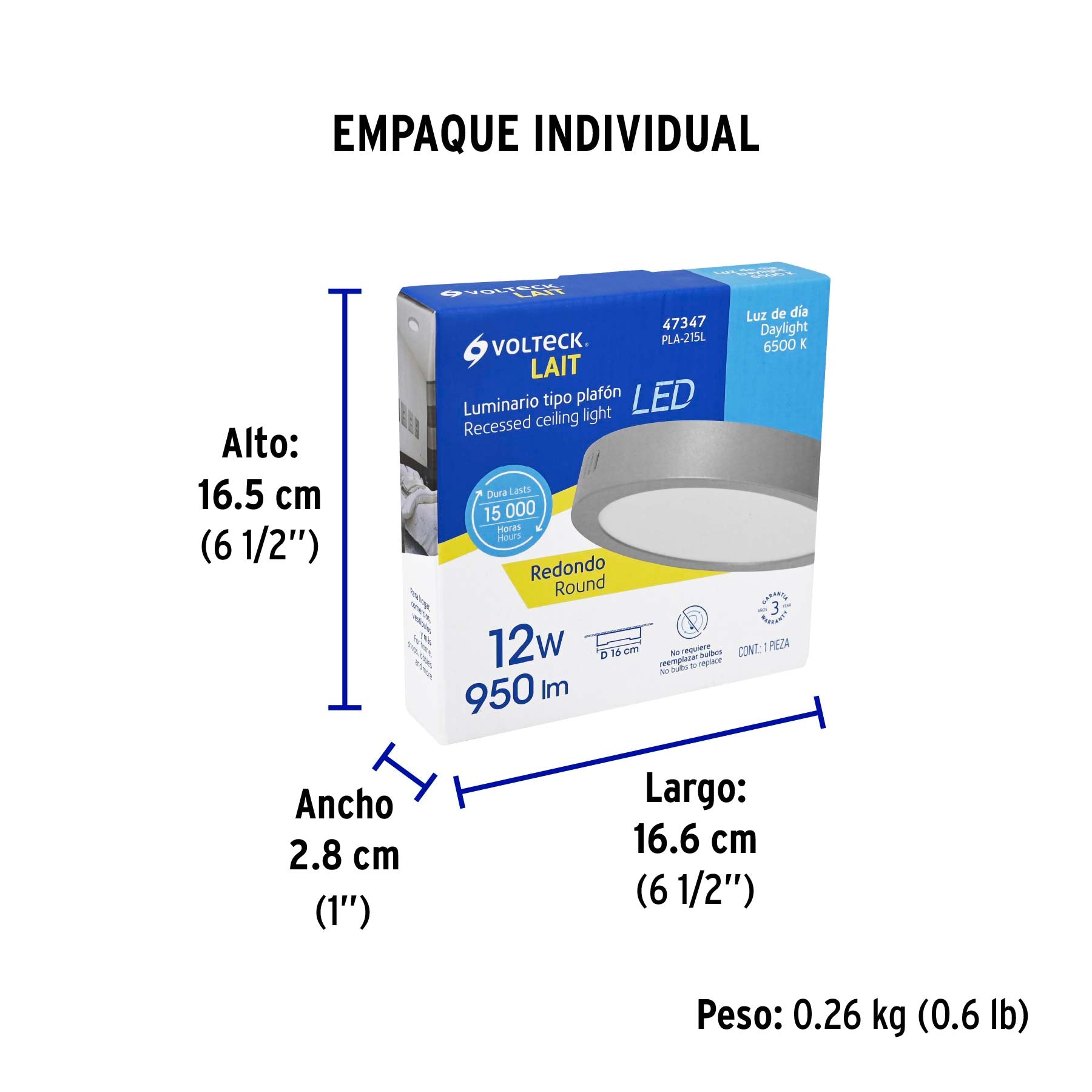 Luminario LED plafón 12W 6500K, redondo, gris, VOLTECK | PLA-215L | 47347