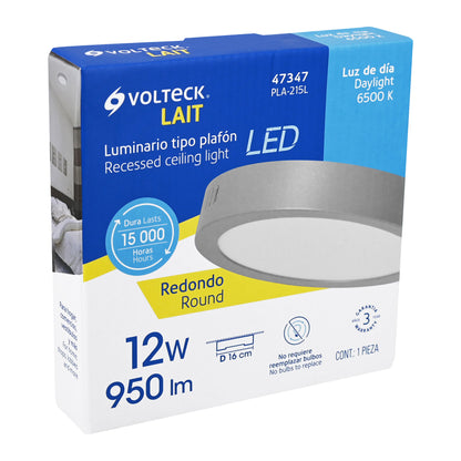 Luminario LED plafón 12W 6500K, redondo, gris, VOLTECK | PLA-215L | 47347