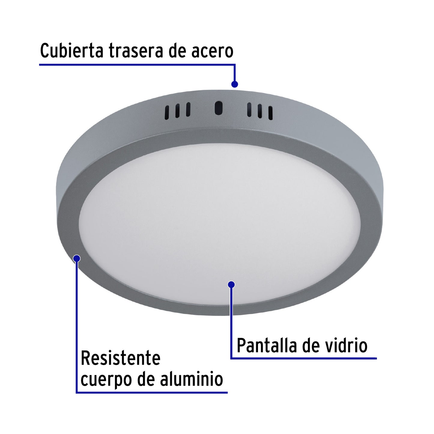 Luminario LED plafón 18W 6500K, redondo, gris, VOLTECK | PLA-216L | 47348