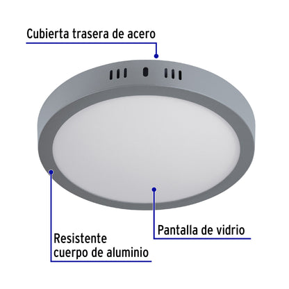 Luminario LED plafón 18W 6500K, redondo, gris, VOLTECK | PLA-216L | 47348