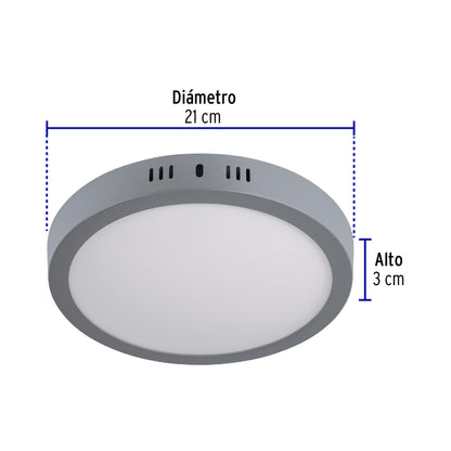 Luminario LED plafón 18W 6500K, redondo, gris, VOLTECK | PLA-216L | 47348