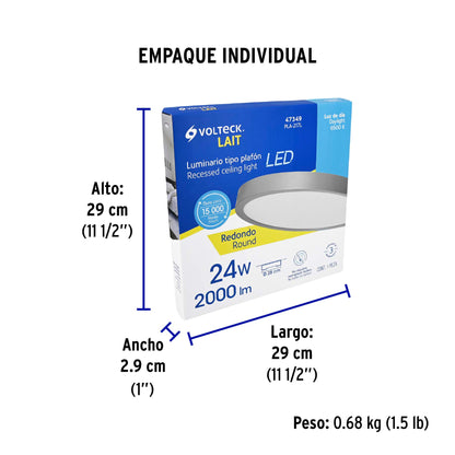Luminario LED plafón 24W 6500K, redondo, gris, VOLTECK | PLA-217L | 47349