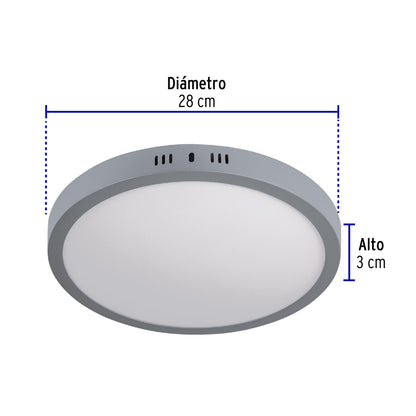 Luminario LED plafón 24W 6500K, redondo, gris, VOLTECK | PLA-217L | 47349