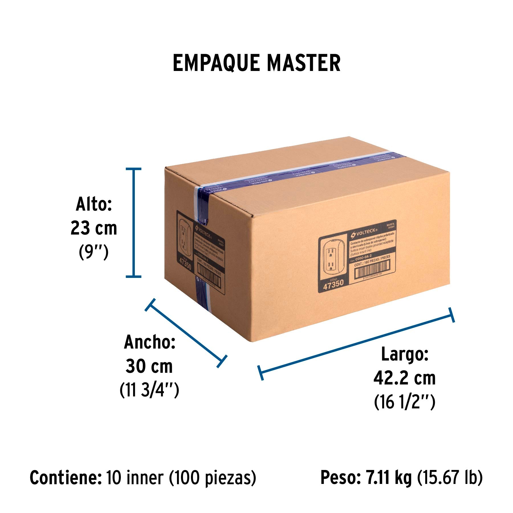 Contacto de sobreponer dúplex 2 polos+ tierra, ABS, Volteck | COSO-DA-2 | 47350