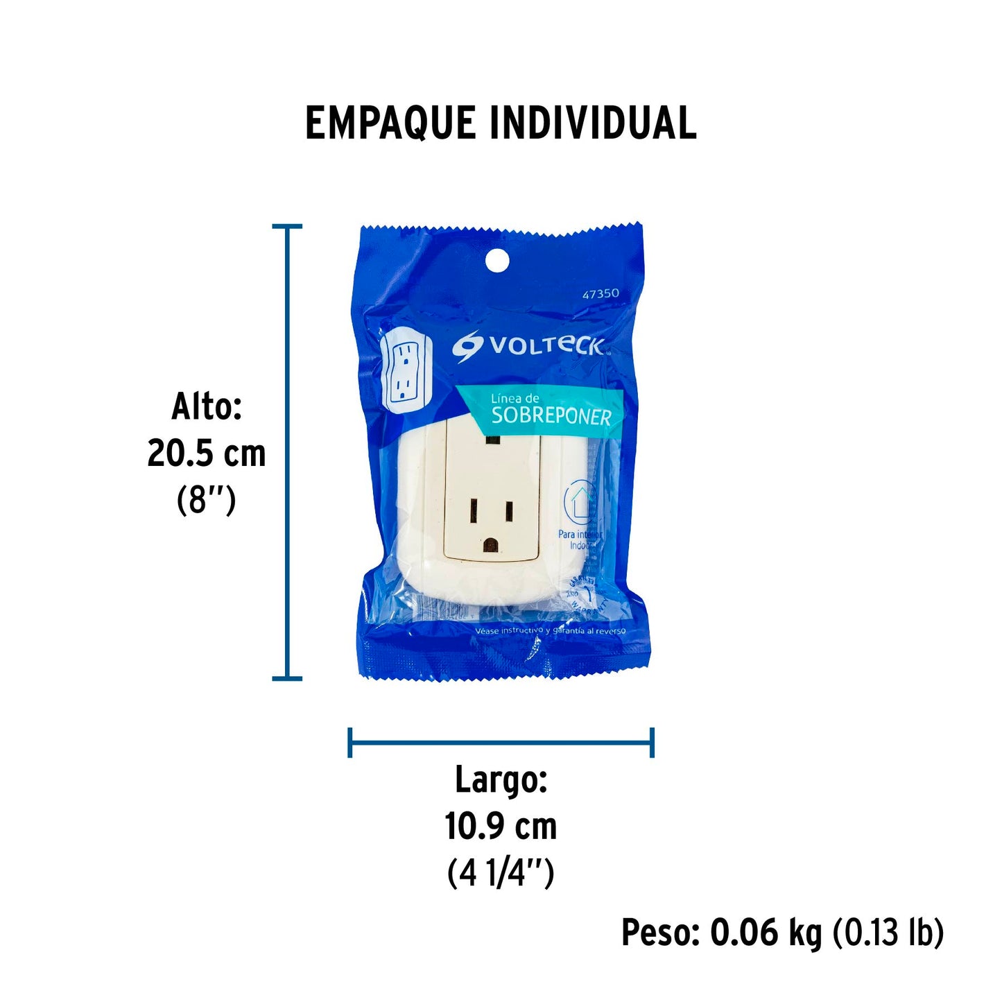 Contacto de sobreponer dúplex 2 polos+ tierra, ABS, Volteck | COSO-DA-2 | 47350