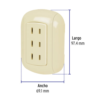 Contacto de sobreponer triple sin tierra, Volteck | COSO-T | 47351