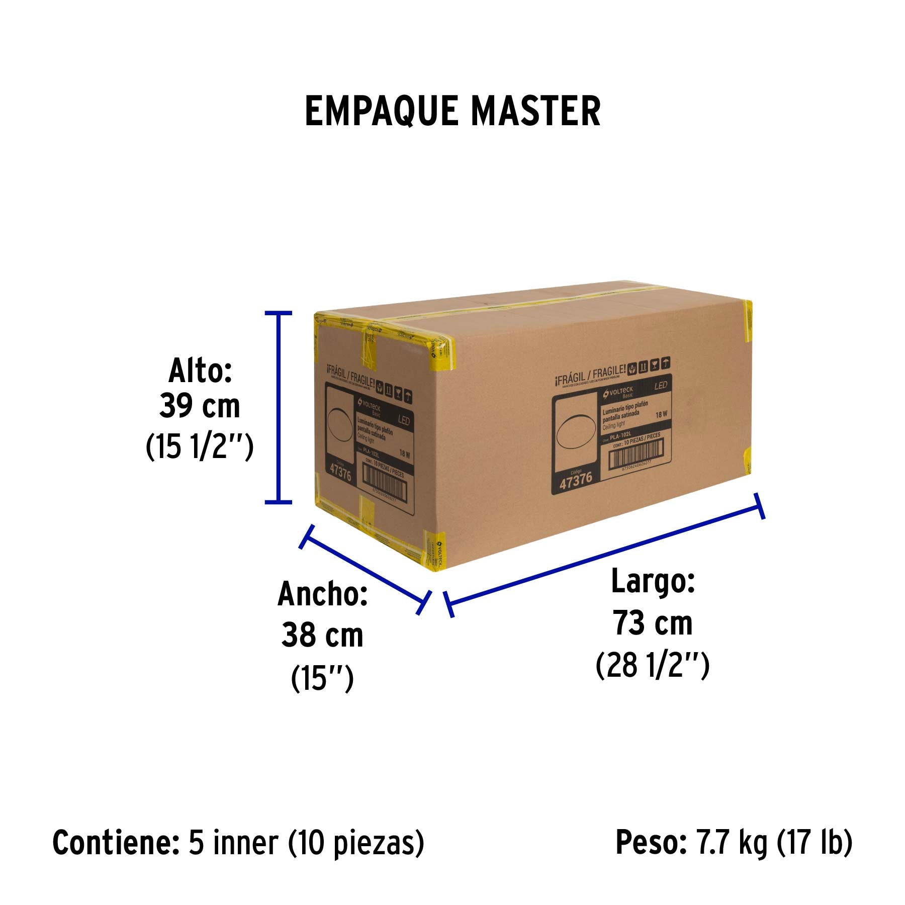 Luminario LED plafón decorativo 18W 6500K, liso, BASIC | PLA-102L | 47376