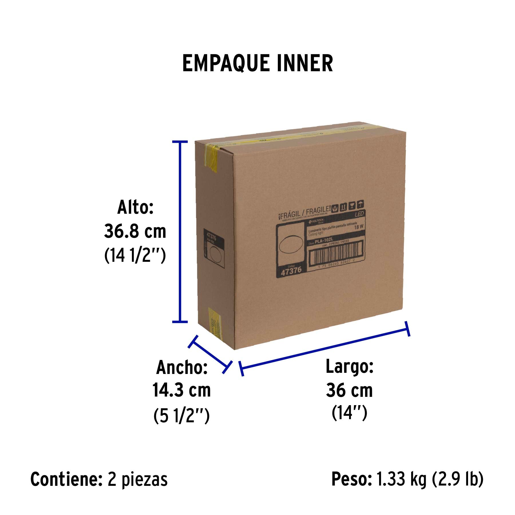 Luminario LED plafón decorativo 18W 6500K, liso, BASIC | PLA-102L | 47376