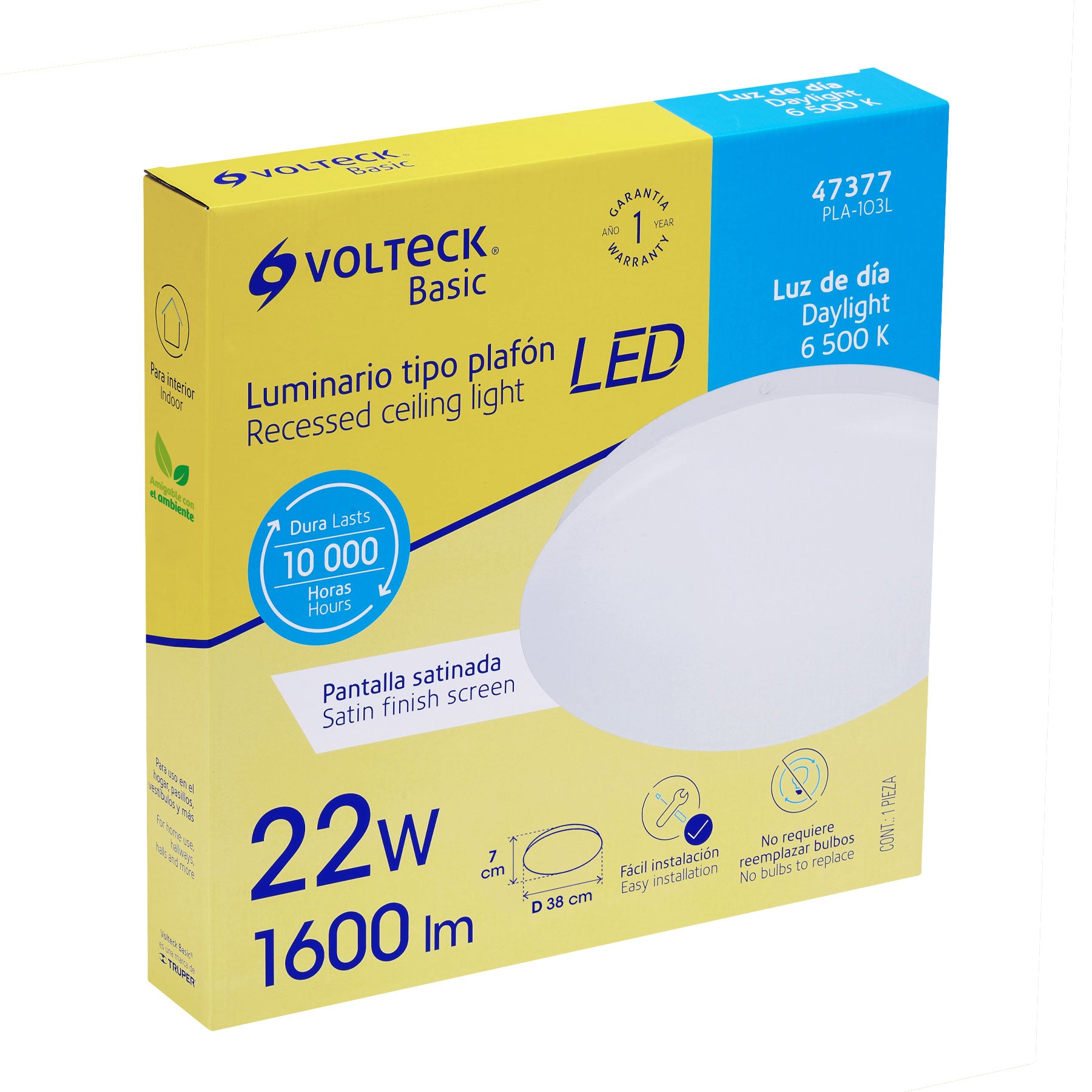 Luminario LED plafón decorativo 22W 6500K, liso, BASIC | PLA-103L | 47377
