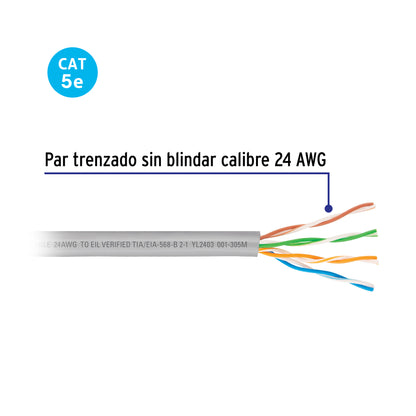Metro de cable UTP CAT5E, Bobina de 305m, gris, VOLTECK | CBR-53G | 47382