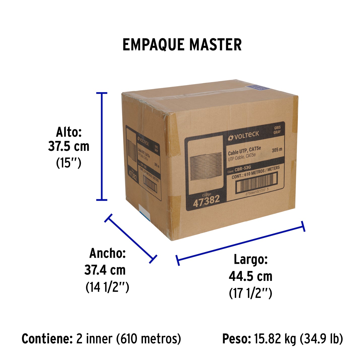 Metro de cable UTP CAT5E, Bobina de 305m, gris, VOLTECK | CBR-53G | 47382
