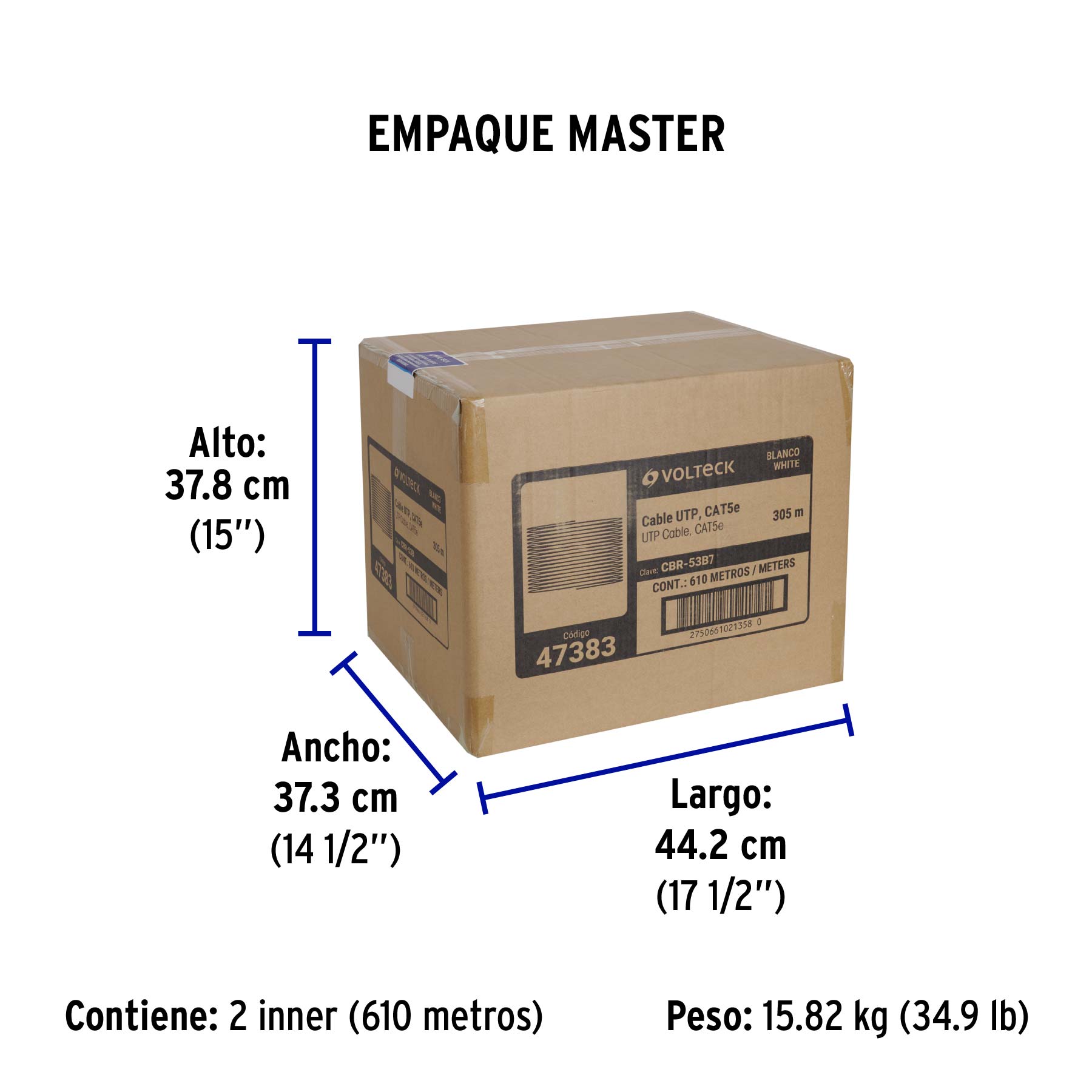 Metro de cable UTP CAT5E, Bobina de 305m, blanco, VOLTECK | CBR-53B | 47383