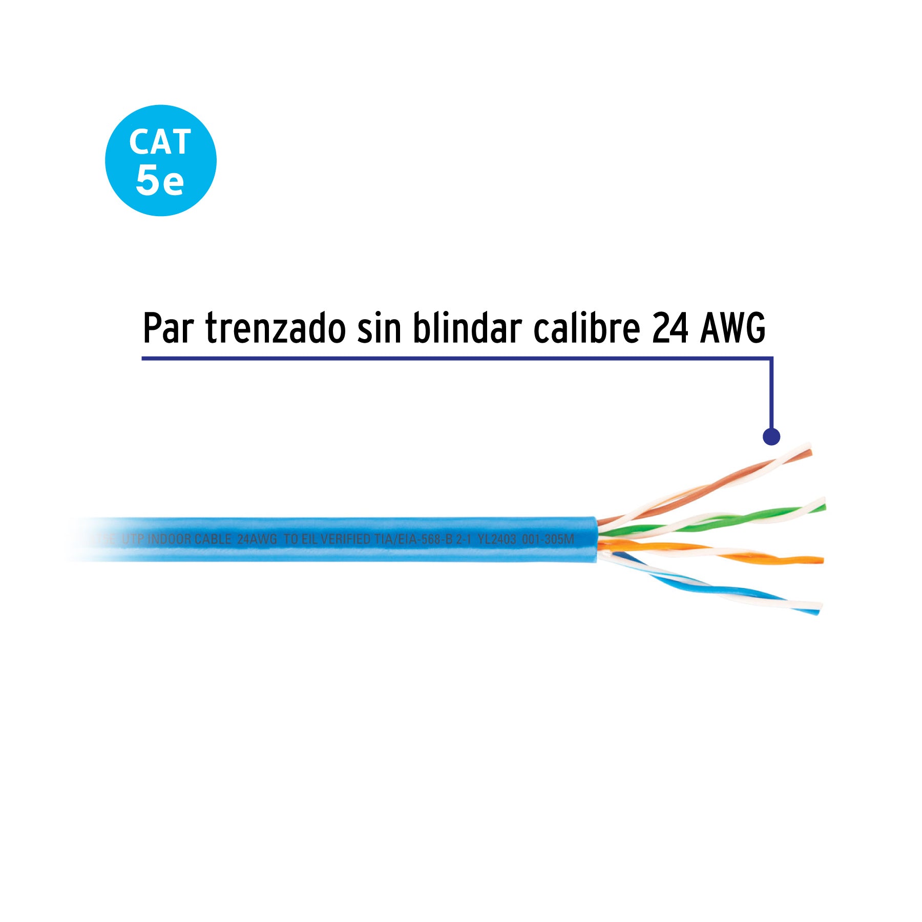 Metro de cable UTP CAT5E, Bobina de 305m, azul, VOLTECK | CBR-53A | 47384