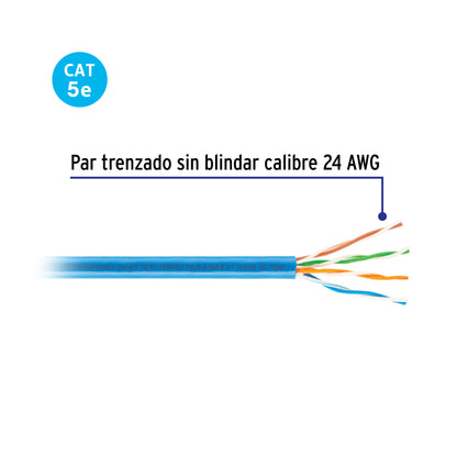 Metro de cable UTP CAT5E, Bobina de 305m, azul, VOLTECK | CBR-53A | 47384