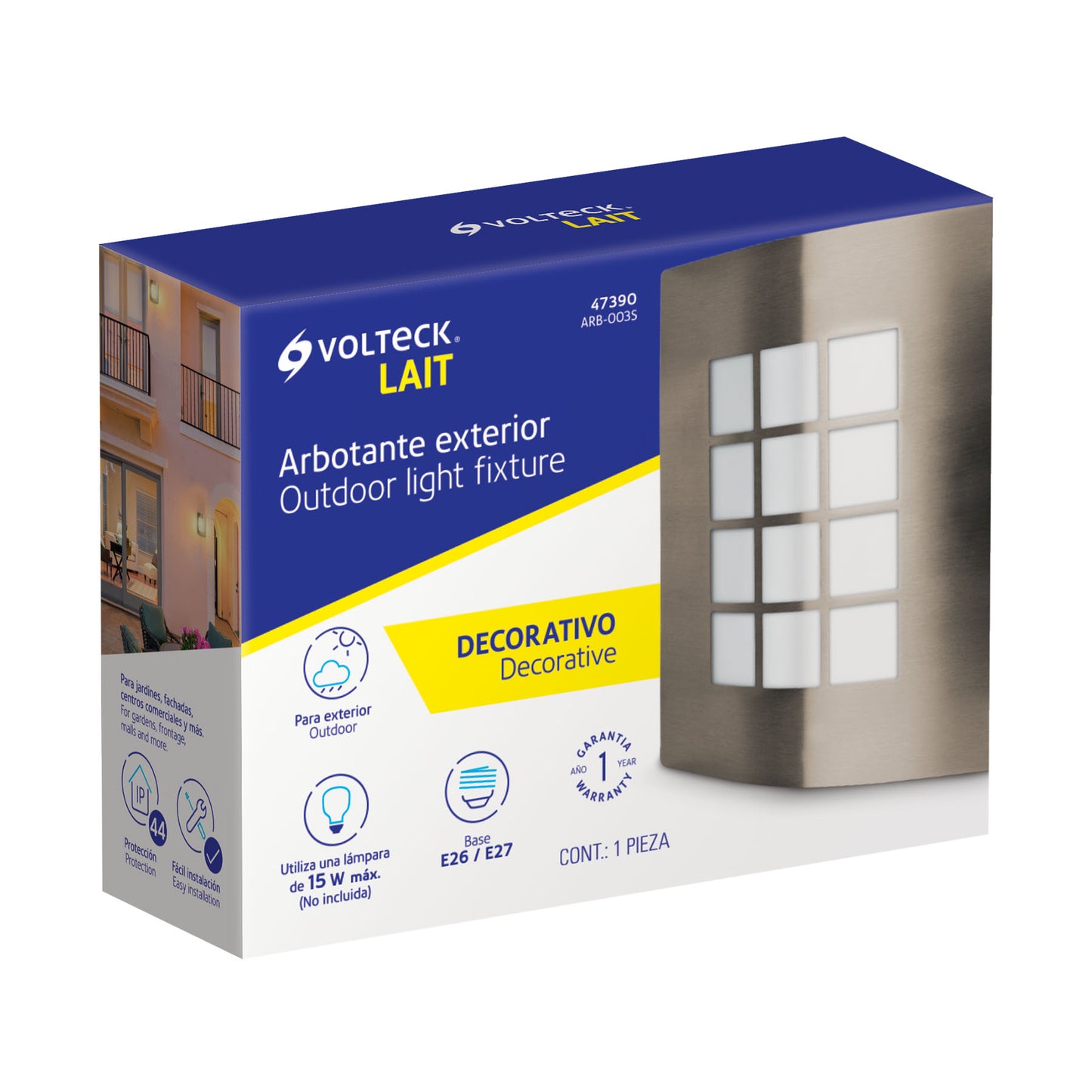 Arbotante decorativo cuerpo acero inox, lámpara no incluida | ARB-003S | 47390