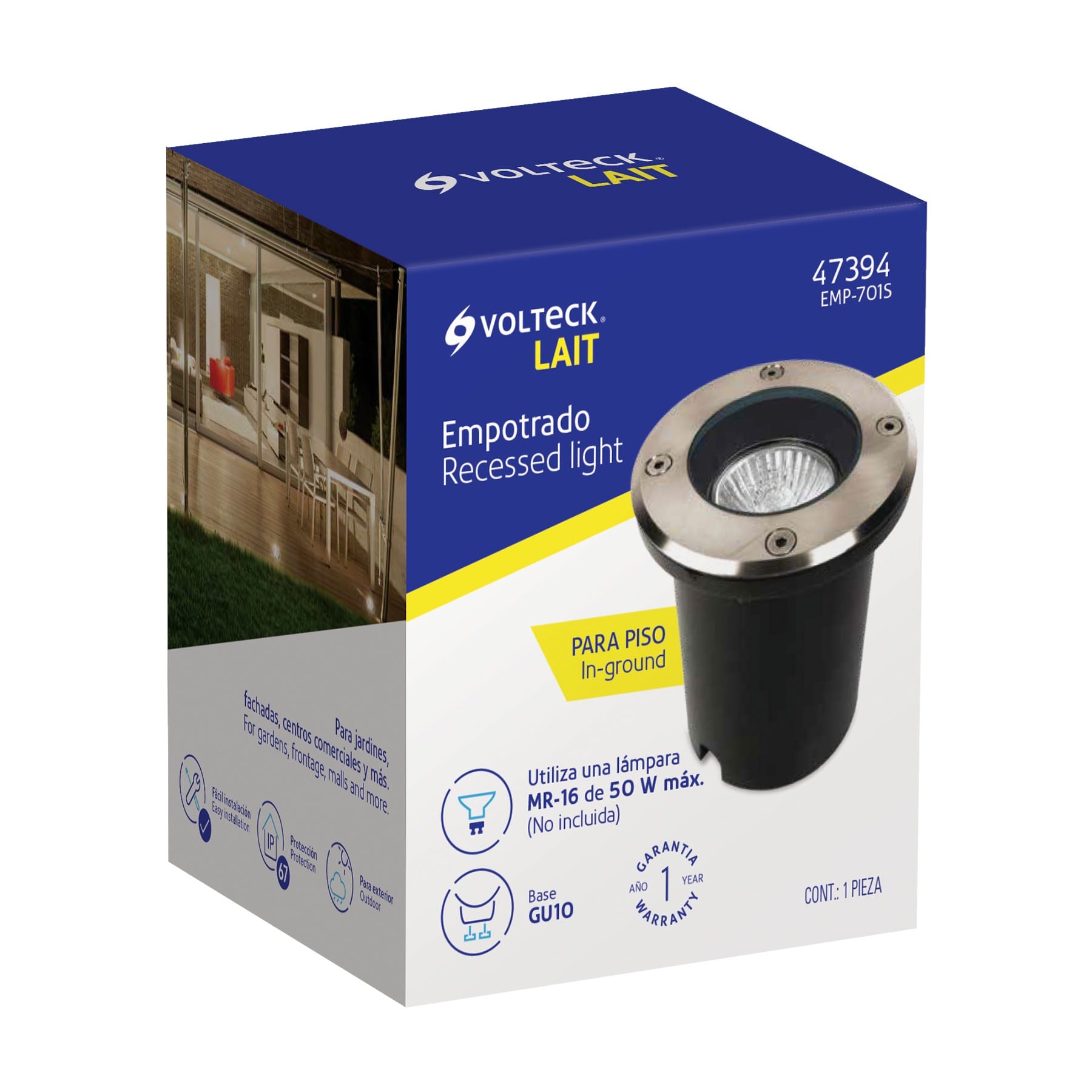 Luminario para exterior empotrado en piso para MR16 GU10 | EMP-701S | 47394