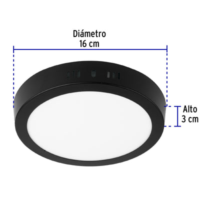 Luminario LED plafón 12W 6500K, redondo, negro, VOLTECK | PLA-225L | 47396