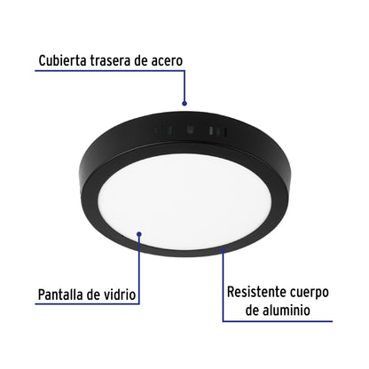 Luminario LED plafón 12W 6500K, redondo, negro, VOLTECK | PLA-225L | 47396