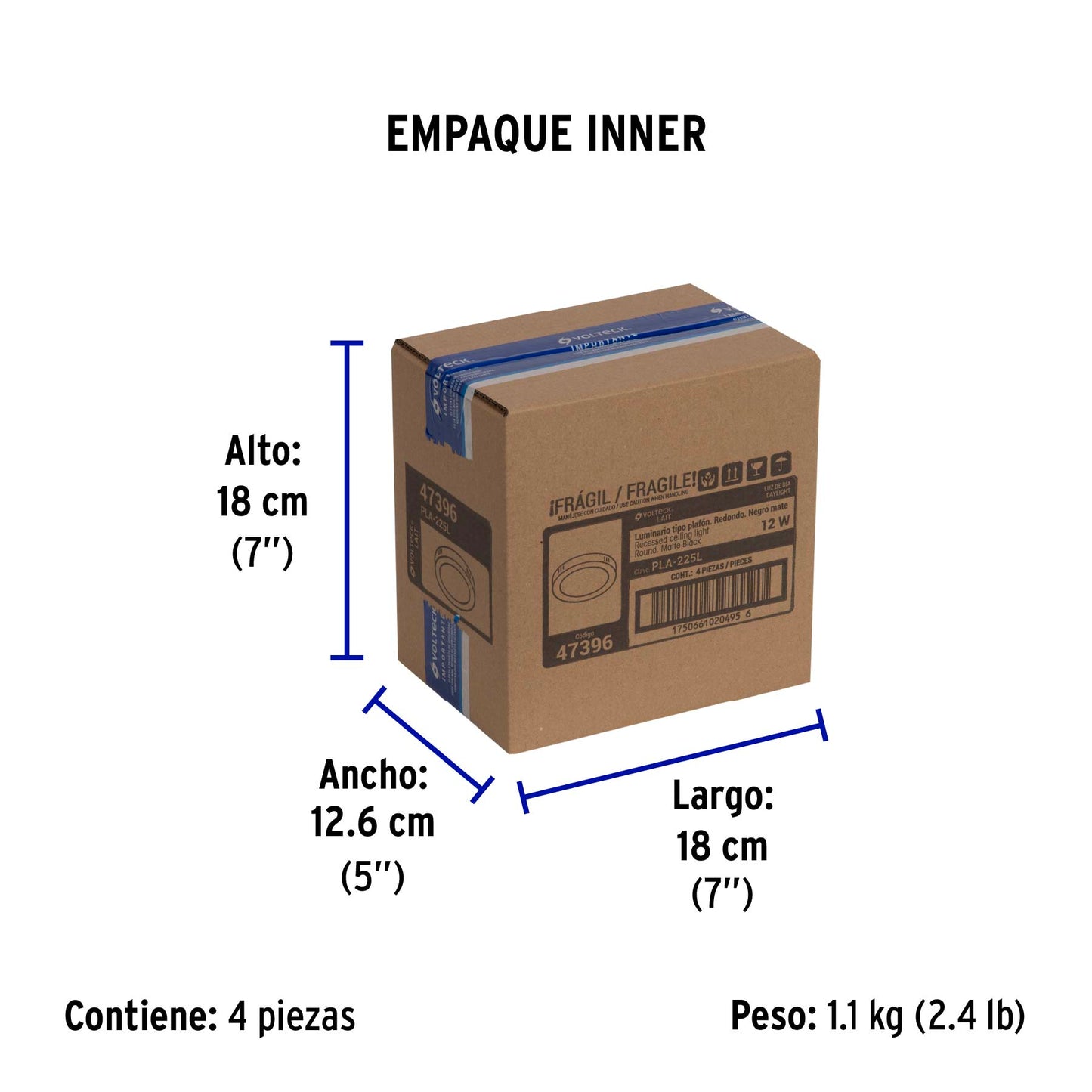 Luminario LED plafón 12W 6500K, redondo, negro, VOLTECK | PLA-225L | 47396