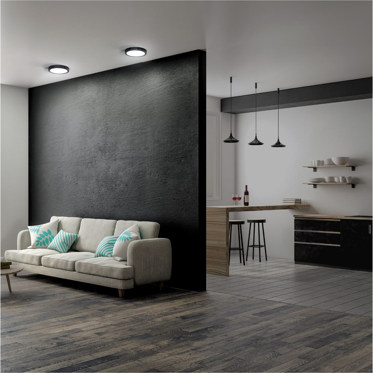 Luminario LED plafón 12W 6500K, redondo, negro, VOLTECK | PLA-225L | 47396