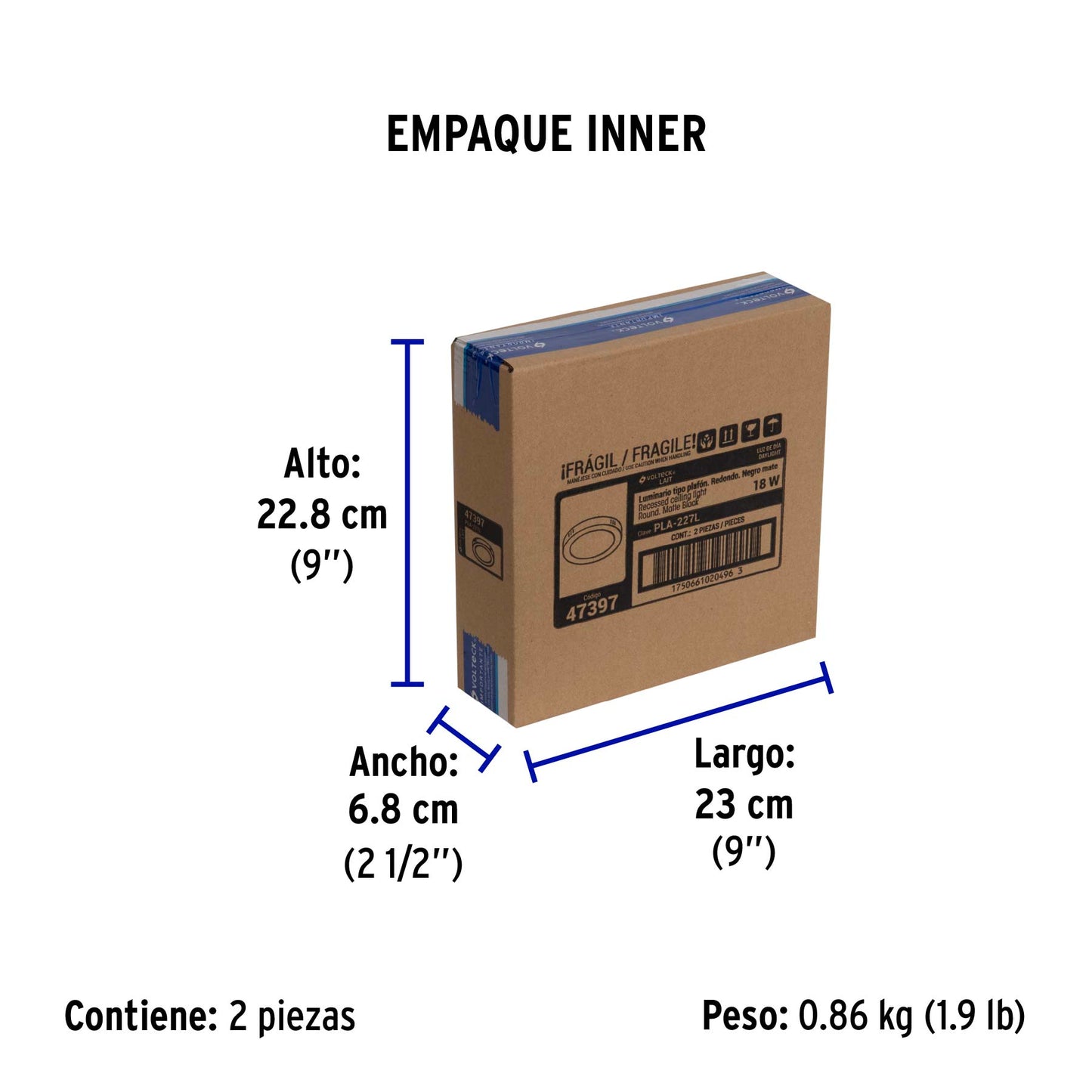 Luminario LED plafón 18W 6500K, redondo, negro, VOLTECK | PLA-227L | 47397