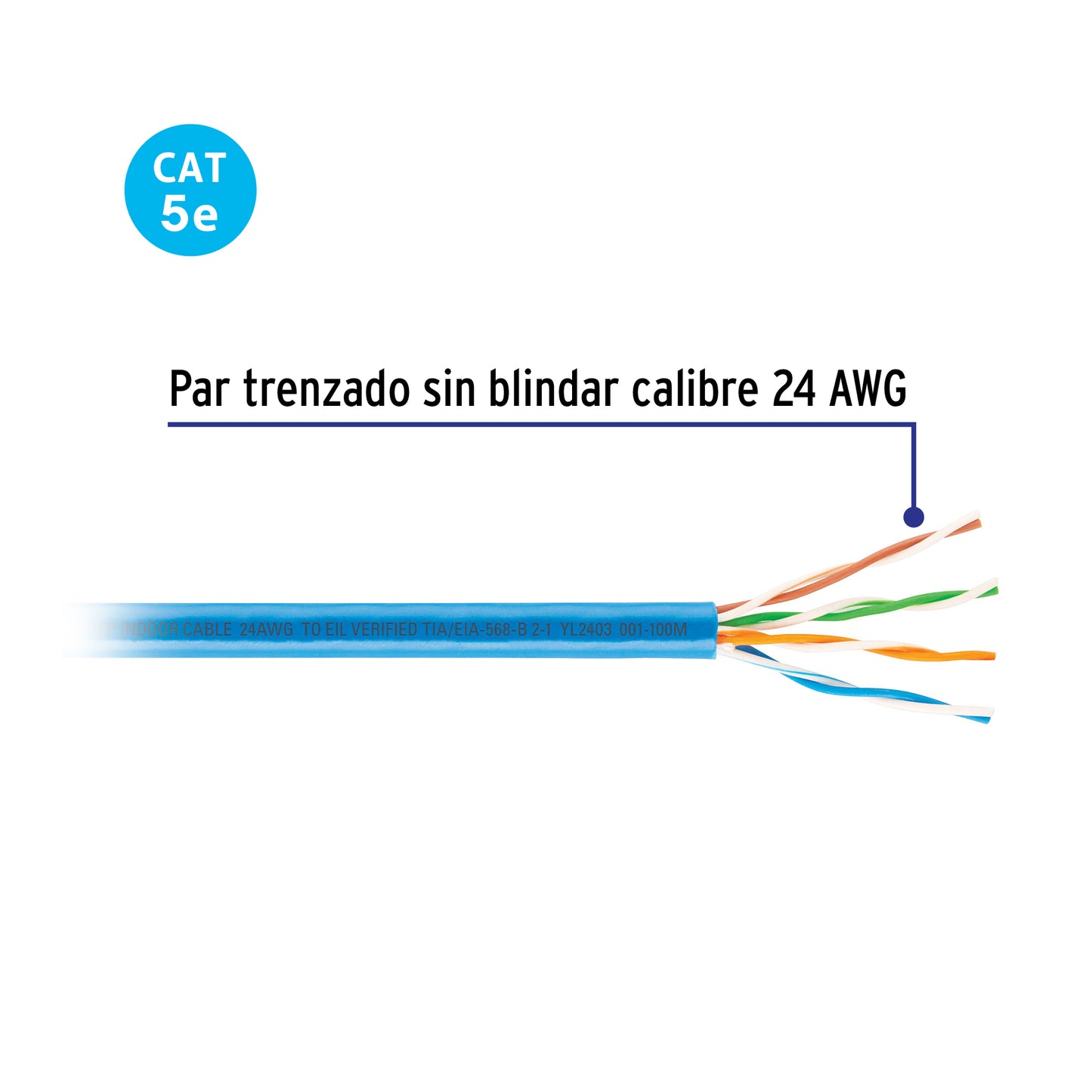 Metro de cable UTP CAT5E, Bobina de 100m, azul, VOLTECK | CBR-51A | 47399