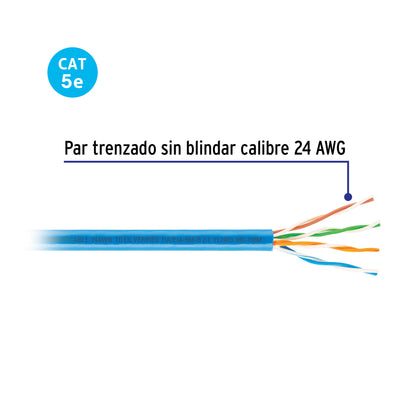 Metro de cable UTP CAT5E, Bobina de 100m, azul, VOLTECK | CBR-51A | 47399
