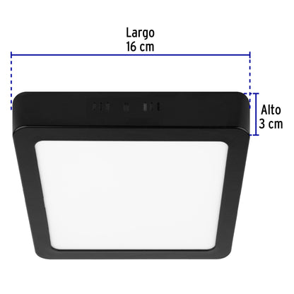 Luminario LED plafón 12W 6500K, cuadrado, negro, VOLTECK | PLA-231L | 47416