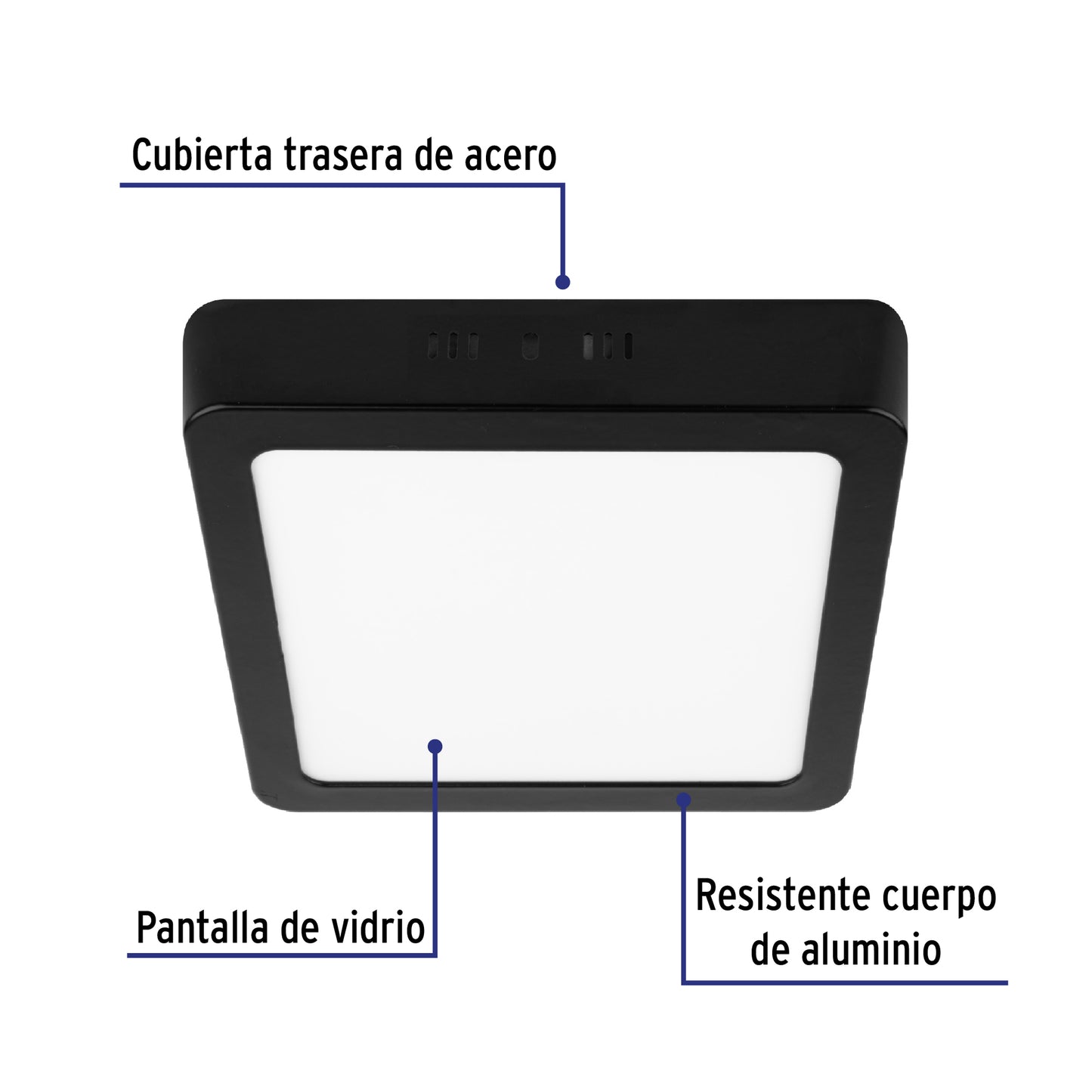 Luminario LED plafón 12W 6500K, cuadrado, negro, VOLTECK | PLA-231L | 47416