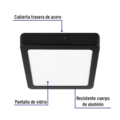 Luminario LED plafón 12W 6500K, cuadrado, negro, VOLTECK | PLA-231L | 47416