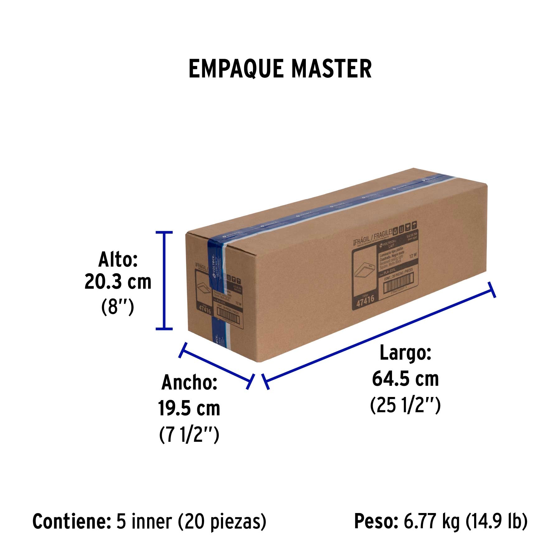 Luminario LED plafón 12W 6500K, cuadrado, negro, VOLTECK | PLA-231L | 47416