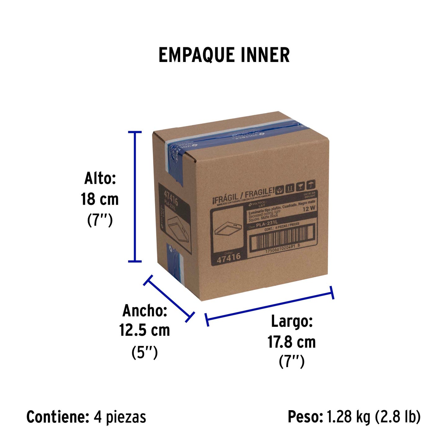 Luminario LED plafón 12W 6500K, cuadrado, negro, VOLTECK | PLA-231L | 47416