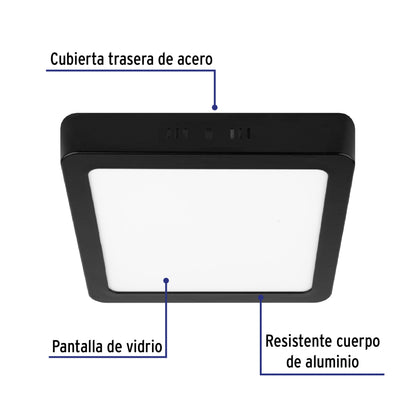 Luminario LED plafón 18W 6500K, cuadrado, negro, VOLTECK | PLA-232L | 47417