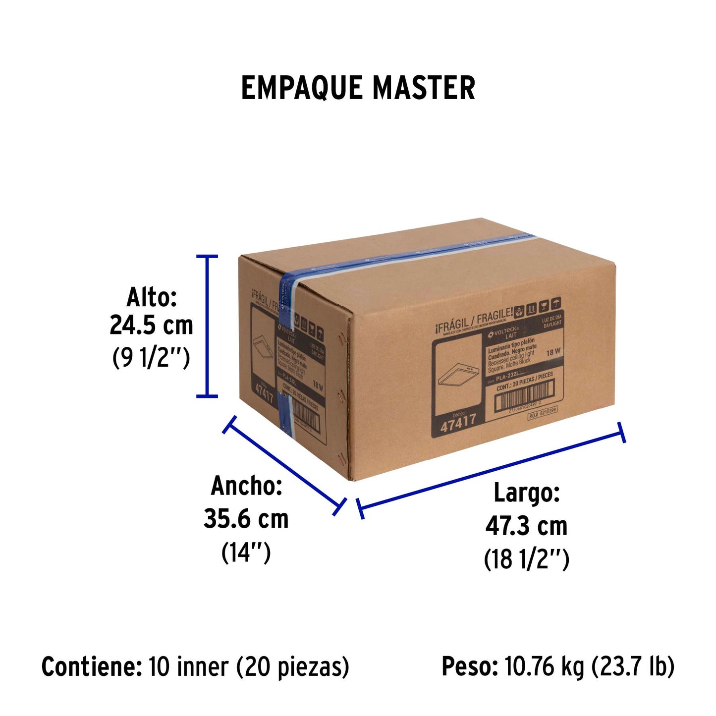 Luminario LED plafón 18W 6500K, cuadrado, negro, VOLTECK | PLA-232L | 47417