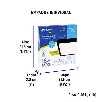 Luminario LED plafón 18W 6500K, cuadrado, negro, VOLTECK | PLA-232L | 47417