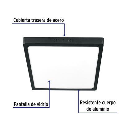 Luminario LED plafón 24W 6500K, cuadrado, negro, VOLTECK | PLA-233L | 47418