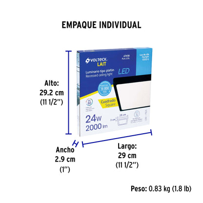 Luminario LED plafón 24W 6500K, cuadrado, negro, VOLTECK | PLA-233L | 47418