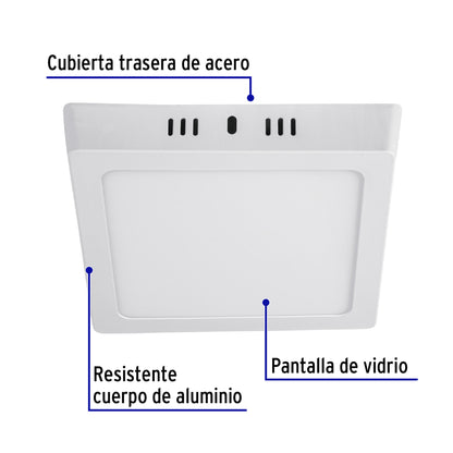 Luminario LED plafón 12W 6500K, cuadrado, blanco, VOLTECK | PLA-211L | 47443