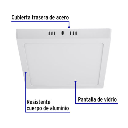 Luminario LED plafón 18W 6500K, cuadrado, blanco, VOLTECK | PLA-212L | 47444