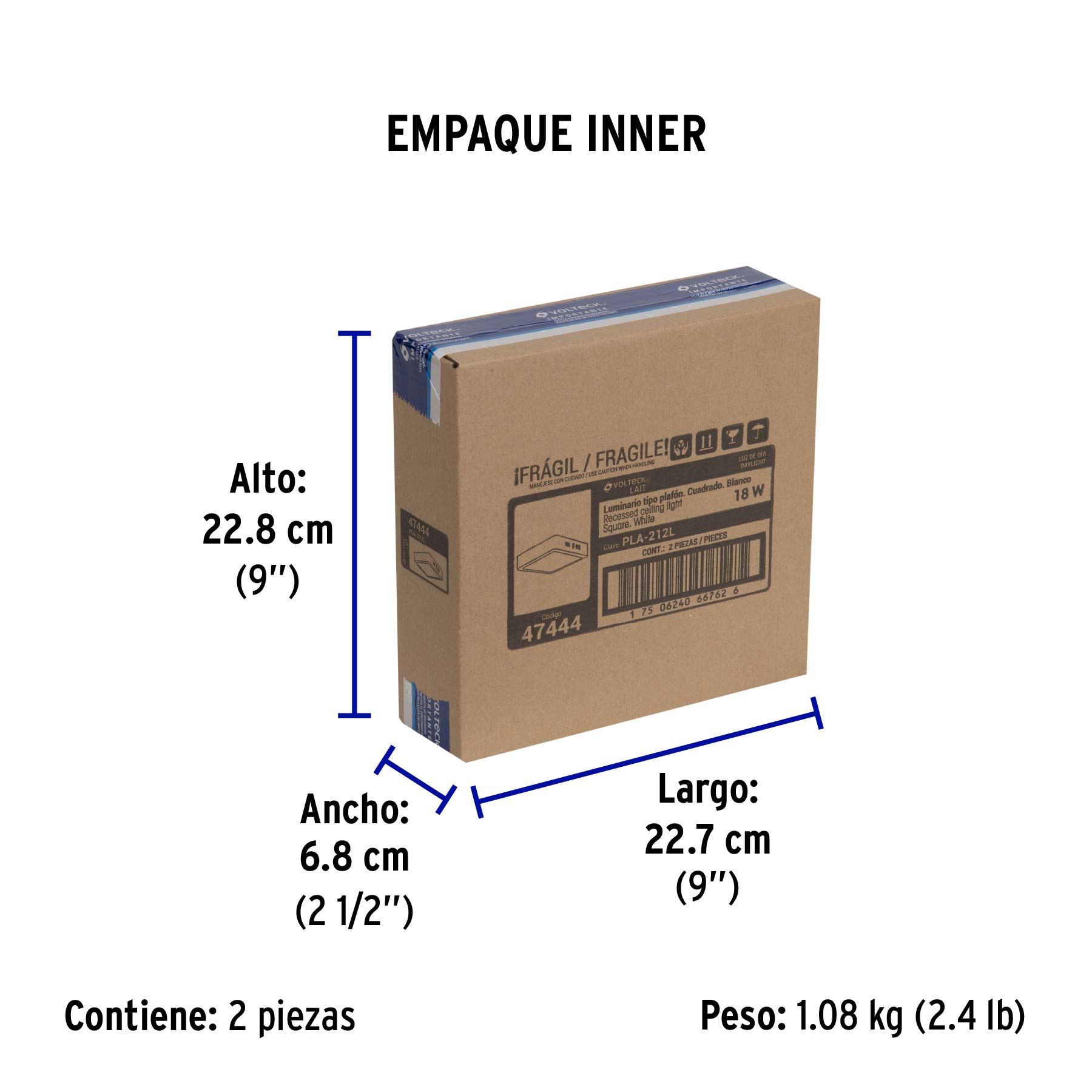 Luminario LED plafón 18W 6500K, cuadrado, blanco, VOLTECK | PLA-212L | 47444