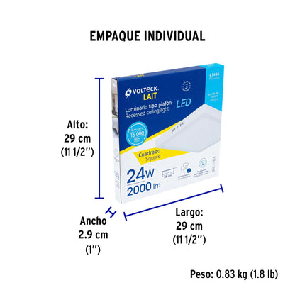 Luminario LED plafón 24W 6500K, cuadrado, blanco, VOLTECK | PLA-213L | 47445
