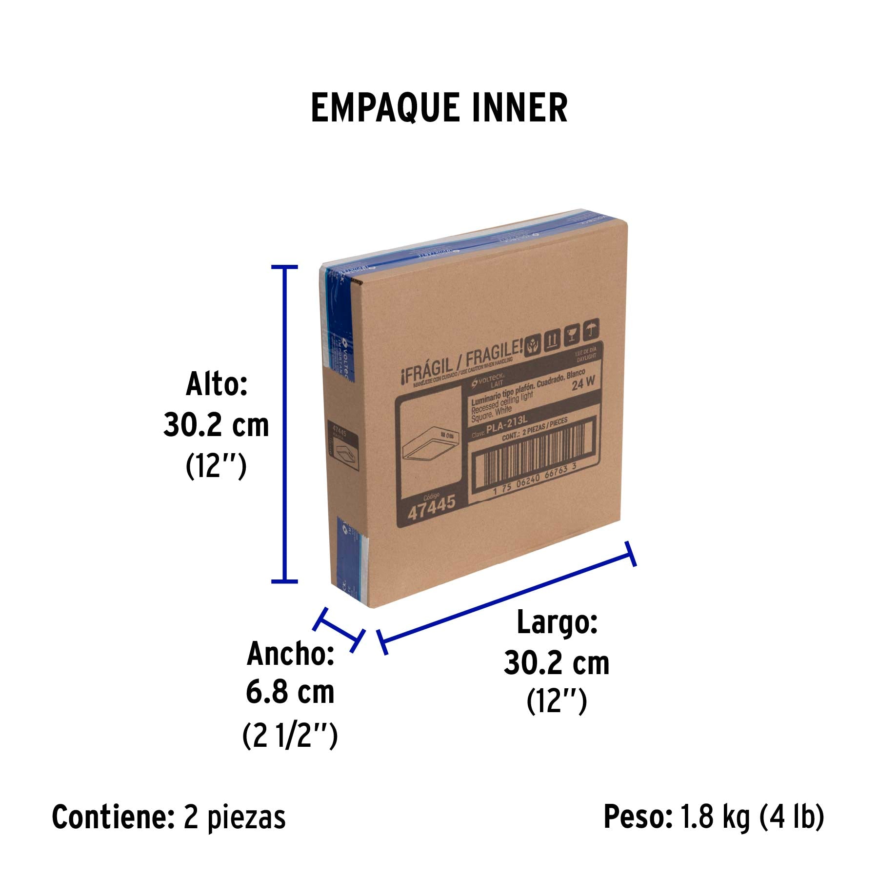 Luminario LED plafón 24W 6500K, cuadrado, blanco, VOLTECK | PLA-213L | 47445