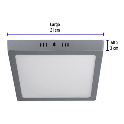 Luminario LED plafón 18W 6500K, cuadrado, gris, VOLTECK | PLA-220L | 47448