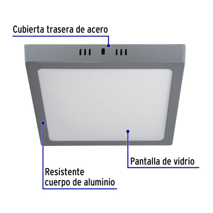 Luminario LED plafón 18W 6500K, cuadrado, gris, VOLTECK | PLA-220L | 47448