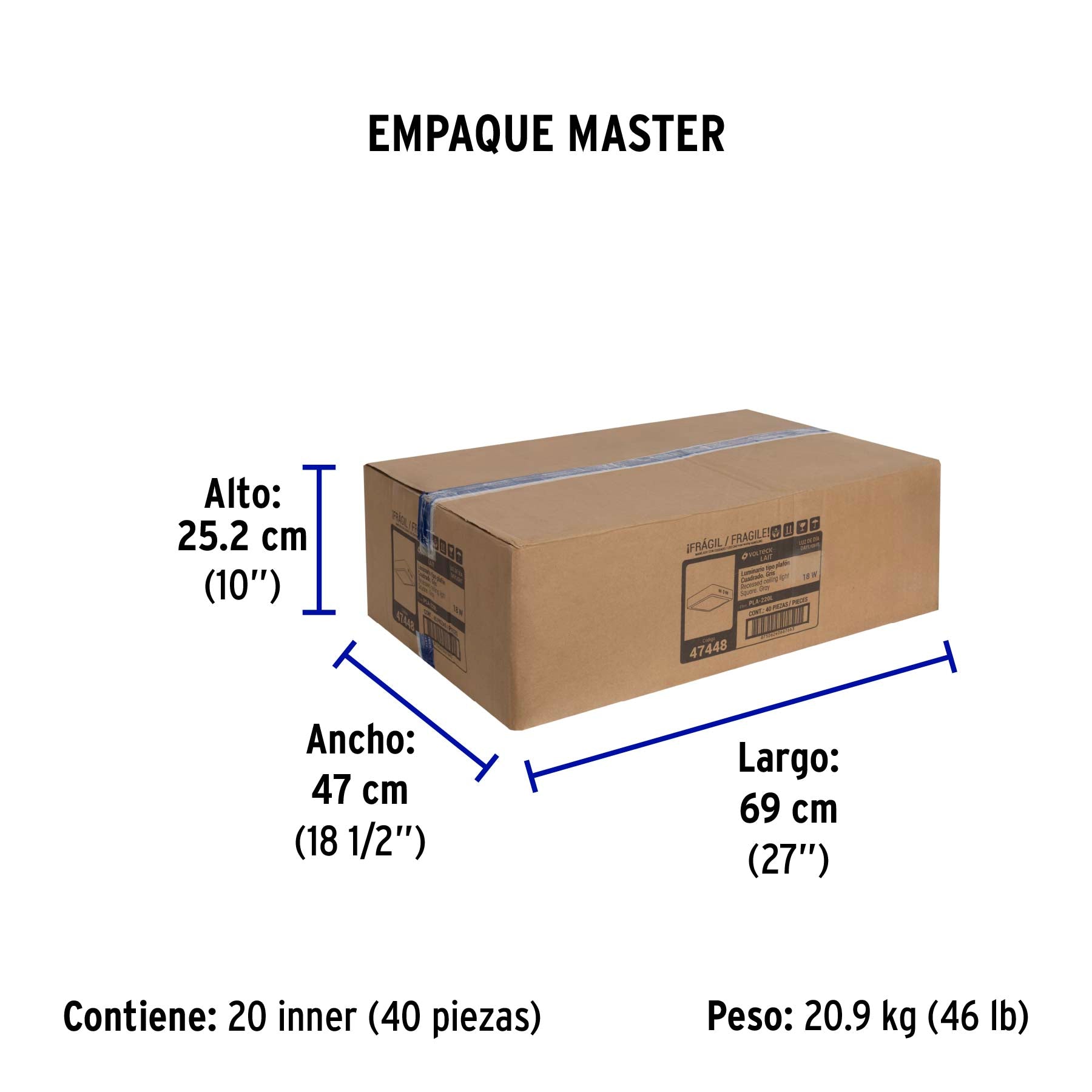 Luminario LED plafón 18W 6500K, cuadrado, gris, VOLTECK | PLA-220L | 47448